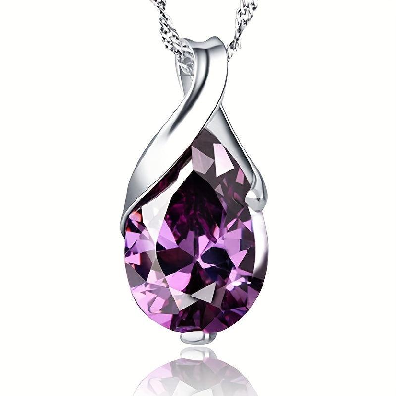 Purple Crystal Pendant Necklace For Women Fancy Women Party Jewelry