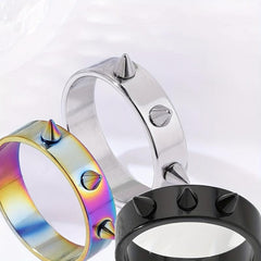 Unisex Anti Wolf Ring Stainless Steel Couple Self Defense 3 Spikes