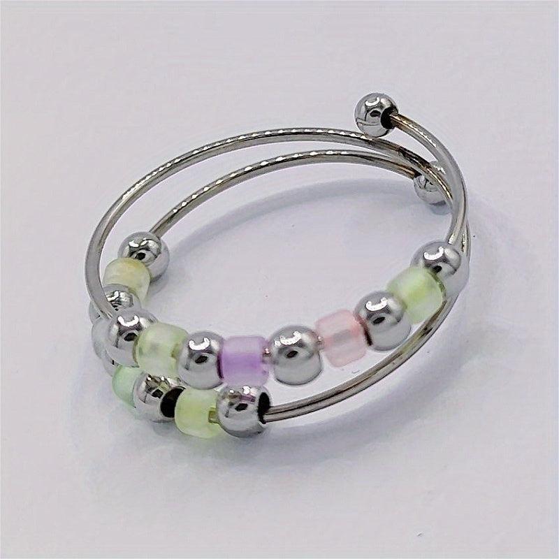Stress Relieving Rotating Anxiety Relief Ring Stainless Steel Beads Fidget Ring