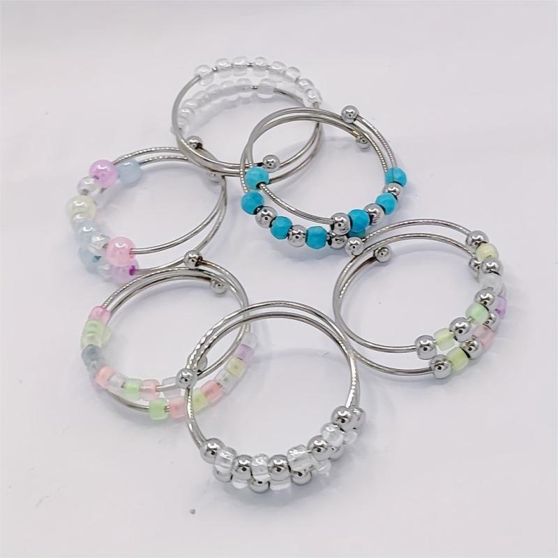 Stress Relieving Rotating Anxiety Relief Ring Stainless Steel Beads Fidget Ring