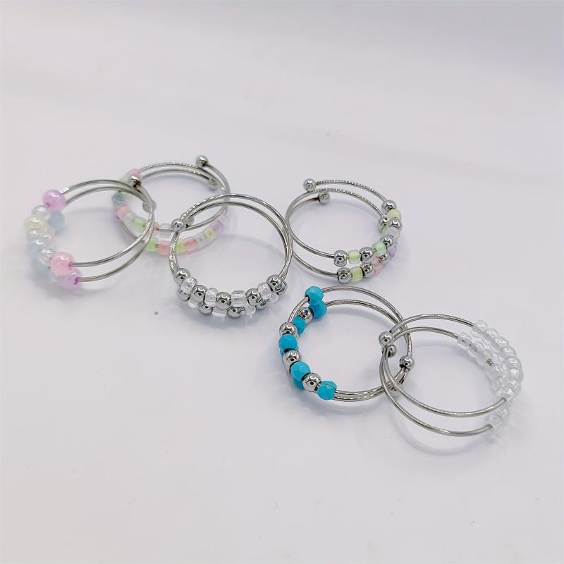 Stress Relieving Rotating Anxiety Relief Ring Stainless Steel Beads Fidget Ring