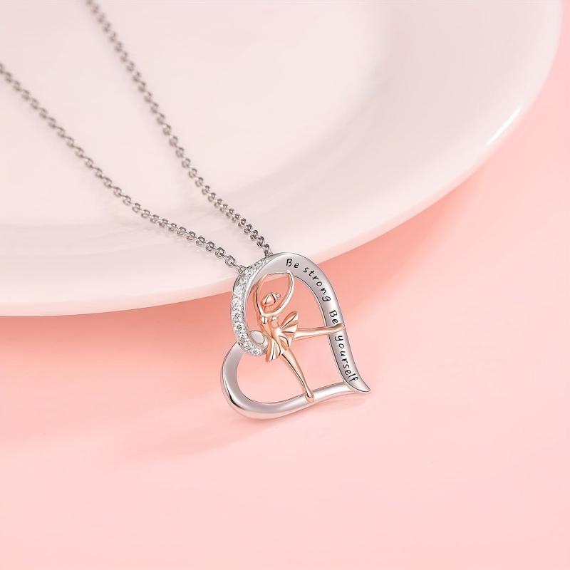 Rose Gold Ballerina Dancer Necklace Engraved Be Yourself
