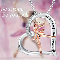 Rose Gold Ballerina Dancer Necklace Engraved Be Yourself