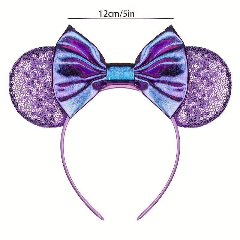 Purple Mouse Ears Headband Bows Glitter Party Princess Cosplay Costume
