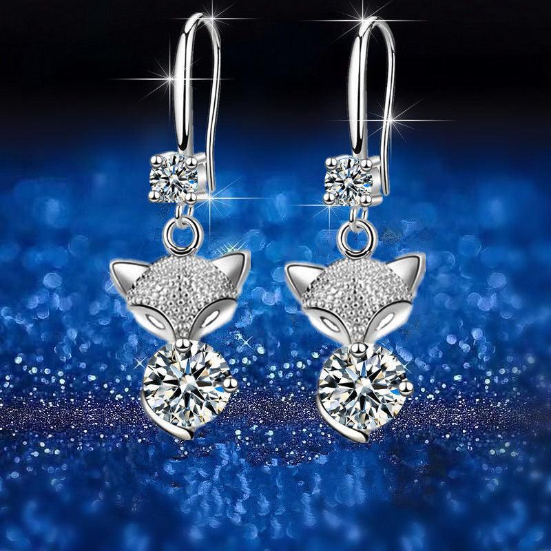 925 Silver Fox Pendant Earrings - Ideal Women's Jewelry Gift
