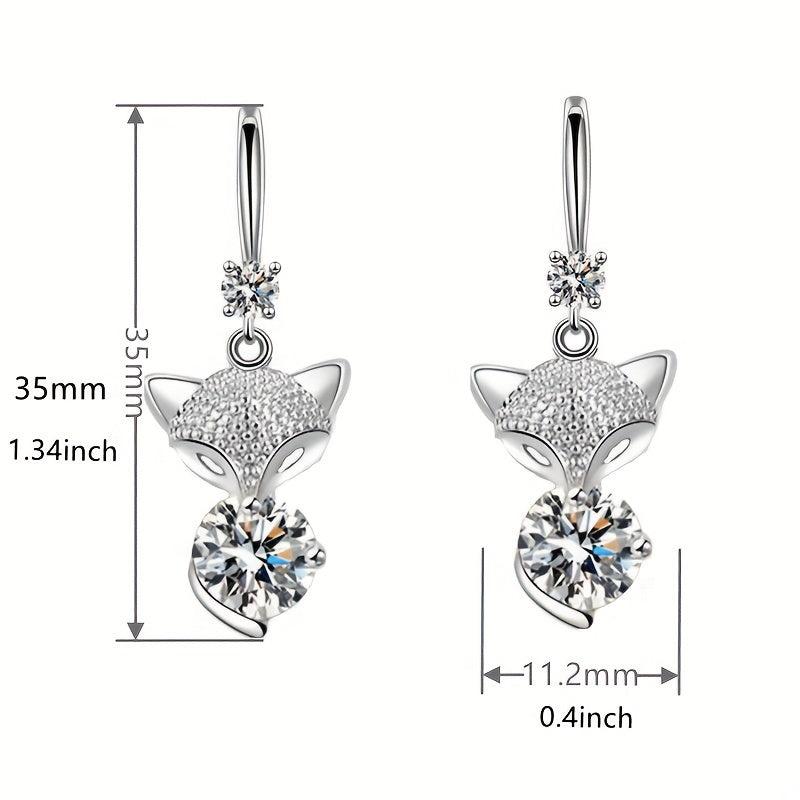 925 Silver Fox Pendant Earrings - Ideal Women's Jewelry Gift