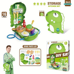 Dinosaur Backpack Toy Family Set Kitchen Tools Fast Food Desserts Crossbody