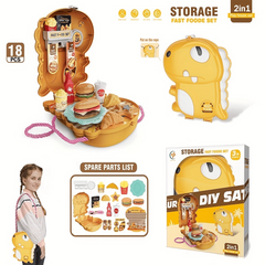 Dinosaur Backpack Toy Family Set Kitchen Tools Fast Food Desserts Crossbody