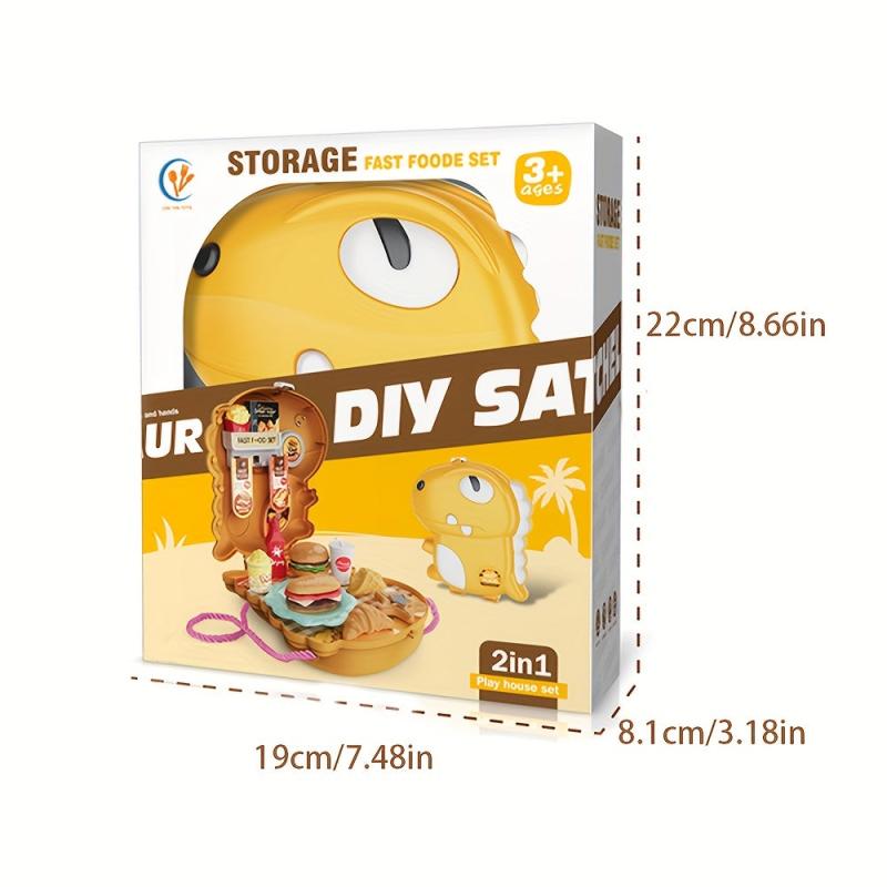 Dinosaur Backpack Toy Family Set Kitchen Tools Fast Food Desserts Crossbody