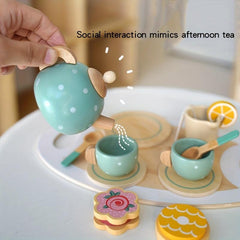 15pcs Wooden Afternoon Tea Set Toy for Kids Playhouse Kitchen Montessori