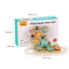 15pcs Wooden Afternoon Tea Set Toy for Kids Playhouse Kitchen Montessori