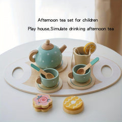 15pcs Wooden Afternoon Tea Set Toy for Kids Playhouse Kitchen Montessori