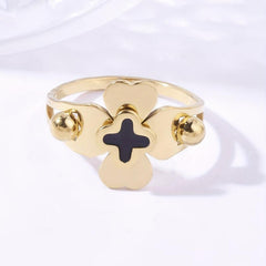 Four Leaf Clover Cross Ball Stainless Steel Ring For Men And Women