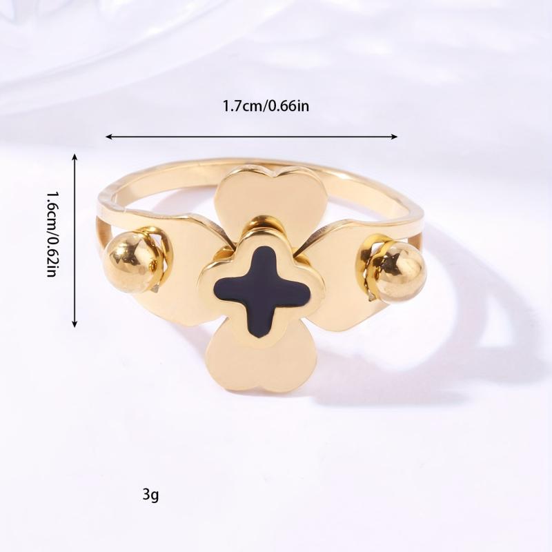 Four Leaf Clover Cross Ball Stainless Steel Ring For Men And Women