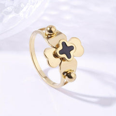 Four Leaf Clover Cross Ball Stainless Steel Ring For Men And Women