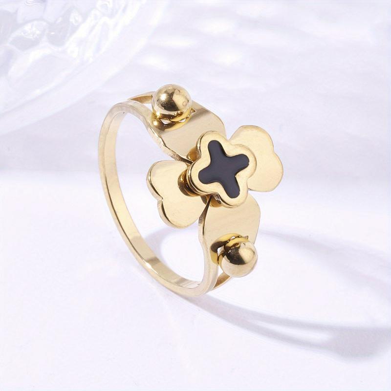 Four Leaf Clover Cross Ball Stainless Steel Ring For Men And Women