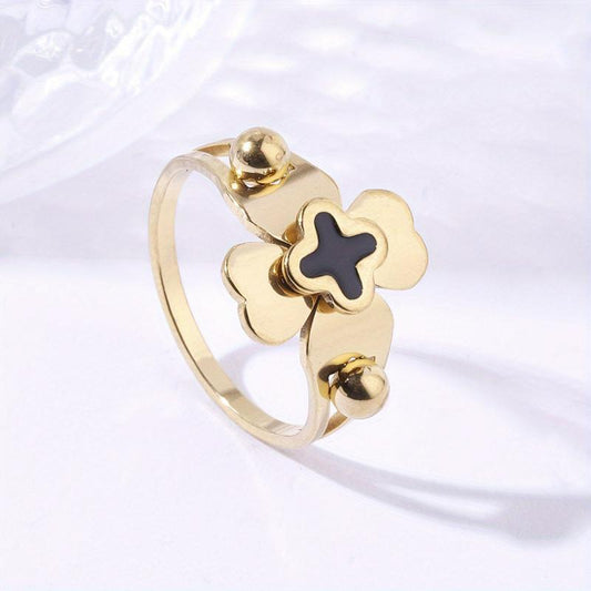 Four Leaf Clover Cross Ball Stainless Steel Ring For Men And Women