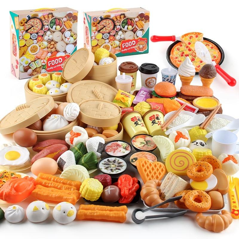 Kids Pretend Play Food Set with Steamer Bag Pizza Fritters