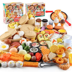 Kids Pretend Play Food Set with Steamer Bag Pizza Fritters