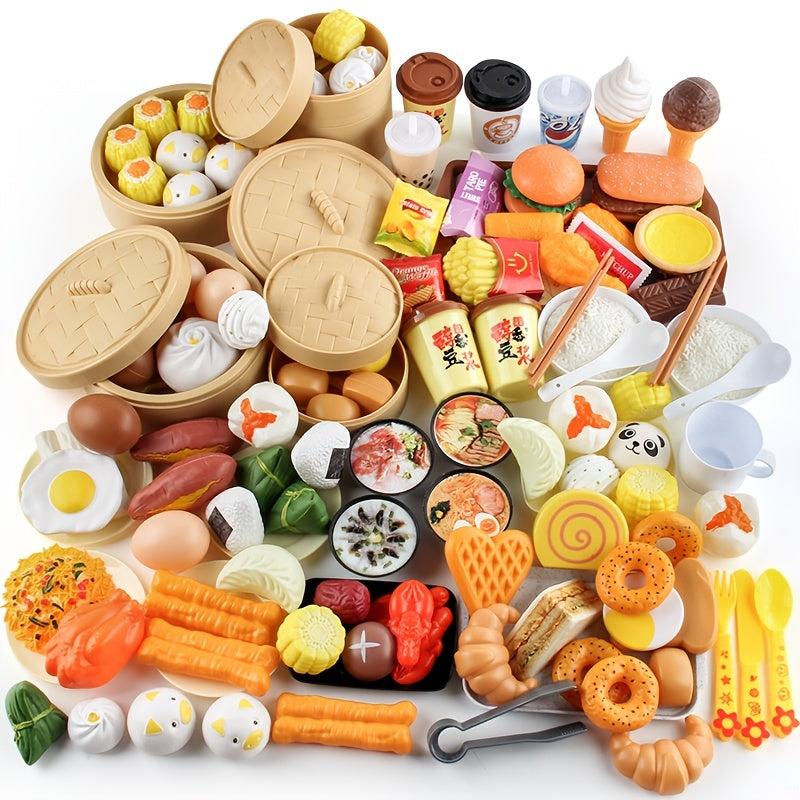 Kids Pretend Play Food Set with Steamer Bag Pizza Fritters