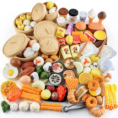 Kids Pretend Play Food Set with Steamer Bag Pizza Fritters