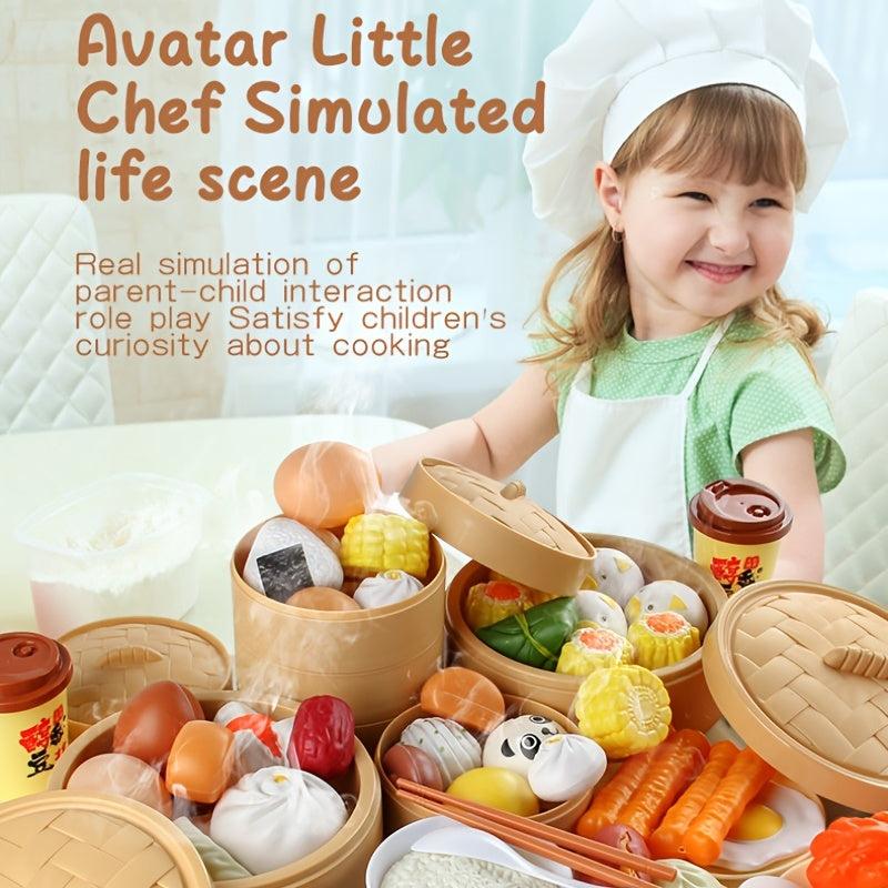 Kids Pretend Play Food Set with Steamer Bag Pizza Fritters