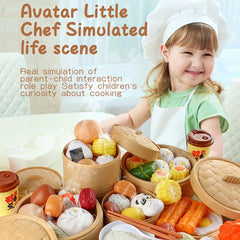 Kids Pretend Play Food Set with Steamer Bag Pizza Fritters