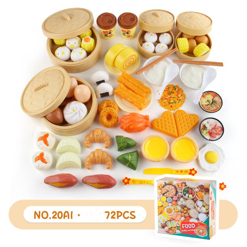 Kids Pretend Play Food Set with Steamer Bag Pizza Fritters