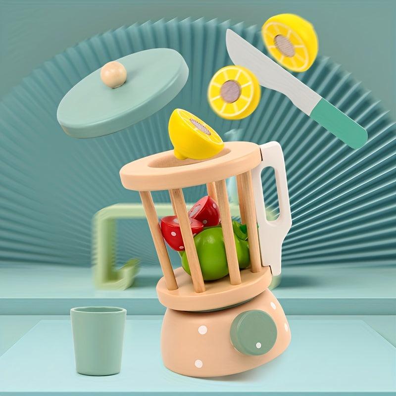 Kids Toy Kitchen Set w/ Toaster, Juicer, Blender, Wooden Food Accessories