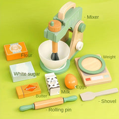 Kids Toy Kitchen Set w/ Toaster, Juicer, Blender, Wooden Food Accessories