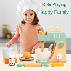 Kids Toy Kitchen Set w/ Toaster, Juicer, Blender, Wooden Food Accessories