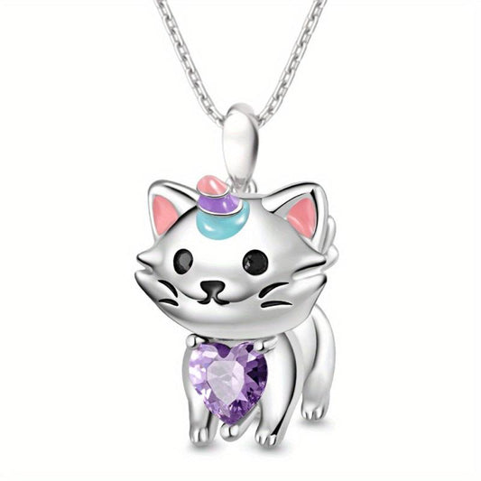 Rainbow Unicorn Cat Pendant Necklace Charm Women's Jewelry