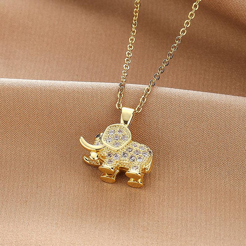 Rhinestone Elephant Pendant Necklace for Girls