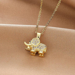 Rhinestone Elephant Pendant Necklace for Girls