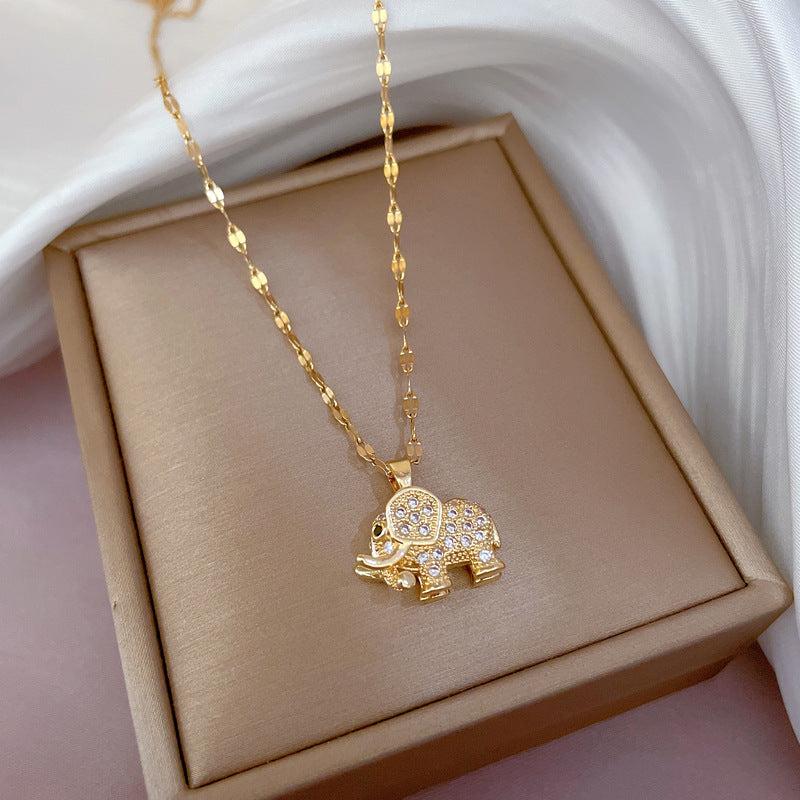Rhinestone Elephant Pendant Necklace for Girls