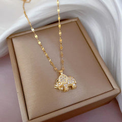 Rhinestone Elephant Pendant Necklace for Girls