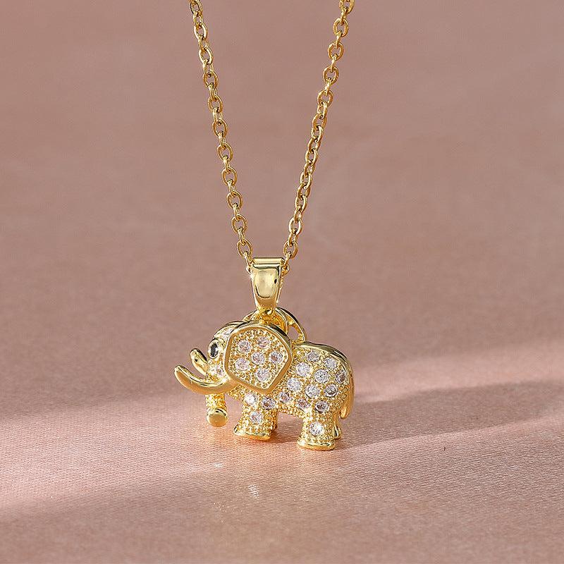 Rhinestone Elephant Pendant Necklace for Girls