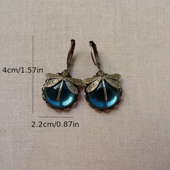 Vintage Dragonfly Green Crystal Dangle Earrings