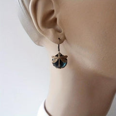 Vintage Dragonfly Green Crystal Dangle Earrings
