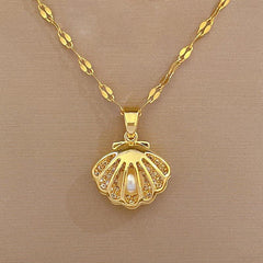 Micro Embedded Crystal Pearl Necklace Stainless Steel Chain Jewelry