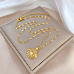 Micro Embedded Crystal Pearl Necklace Stainless Steel Chain Jewelry