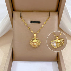 Micro Embedded Crystal Pearl Necklace Stainless Steel Chain Jewelry