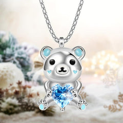 Crystal Polar Bear Heart Pendant Necklace for Women