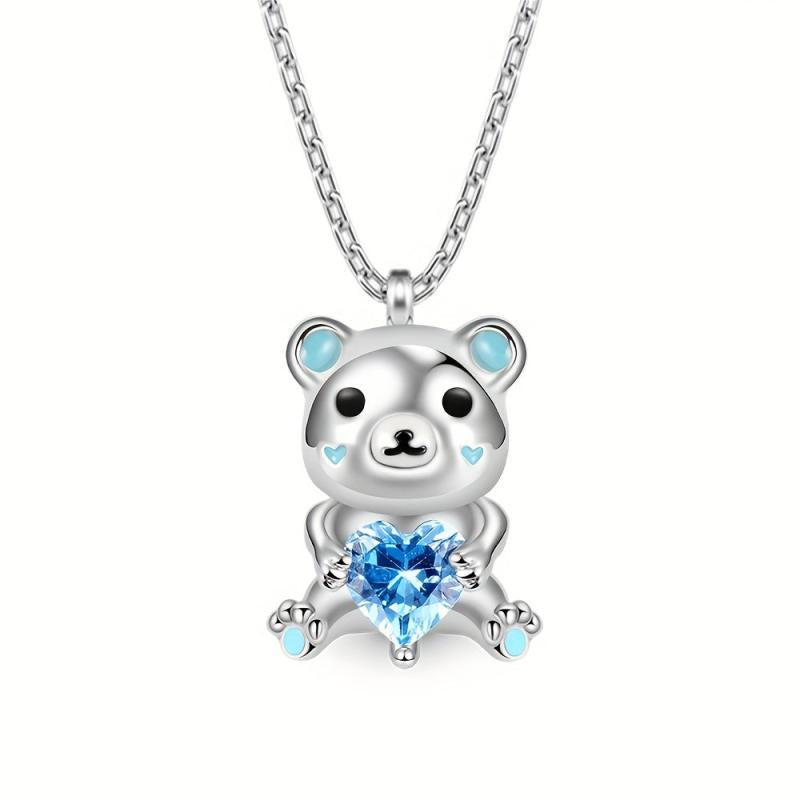 Crystal Polar Bear Heart Pendant Necklace for Women