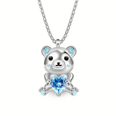 Crystal Polar Bear Heart Pendant Necklace for Women