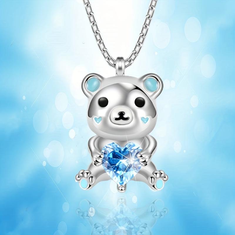 Crystal Polar Bear Heart Pendant Necklace for Women