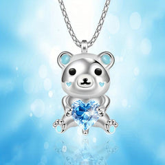 Crystal Polar Bear Heart Pendant Necklace for Women