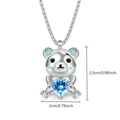 Crystal Polar Bear Heart Pendant Necklace for Women