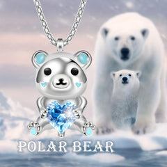 Crystal Polar Bear Heart Pendant Necklace for Women