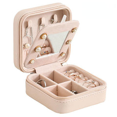 Mirror Jewelry Organizer Box Travel Case Leather Storage